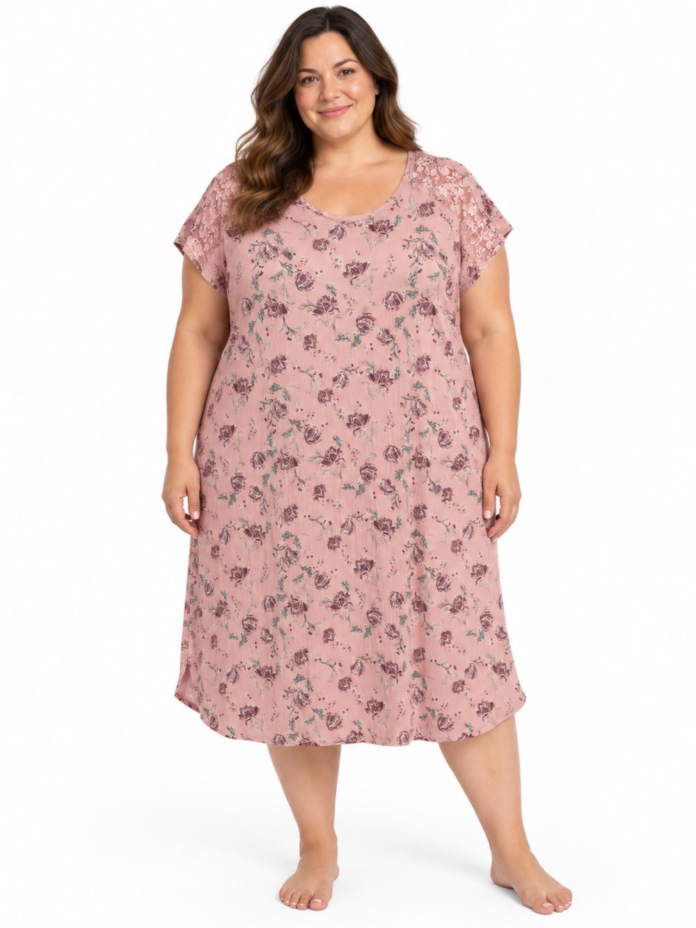 NWT Charter Club Intimates Nightgown 3X Pink Floral Lace Plus Size